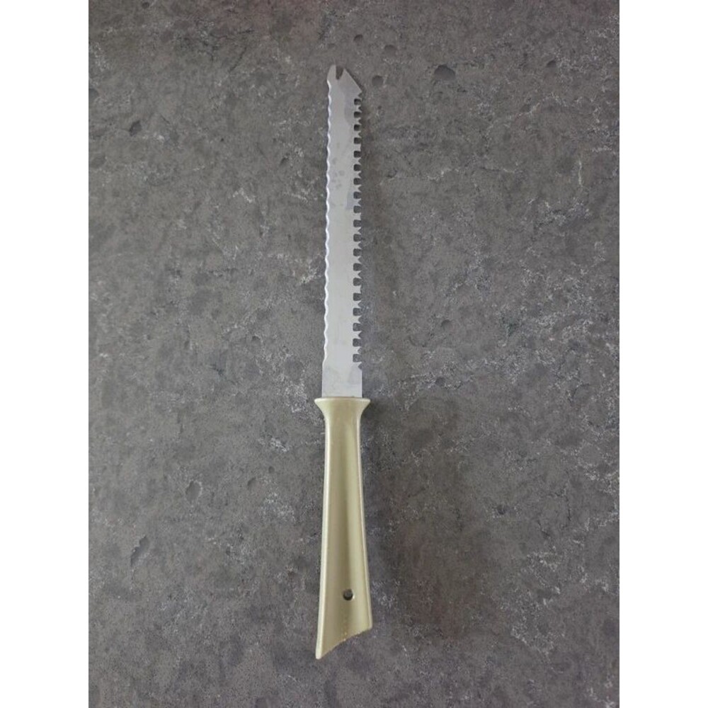 Vtg Quikut Quikkle Olive Green Knife Double Serrated Food Bread Meat USA MCM